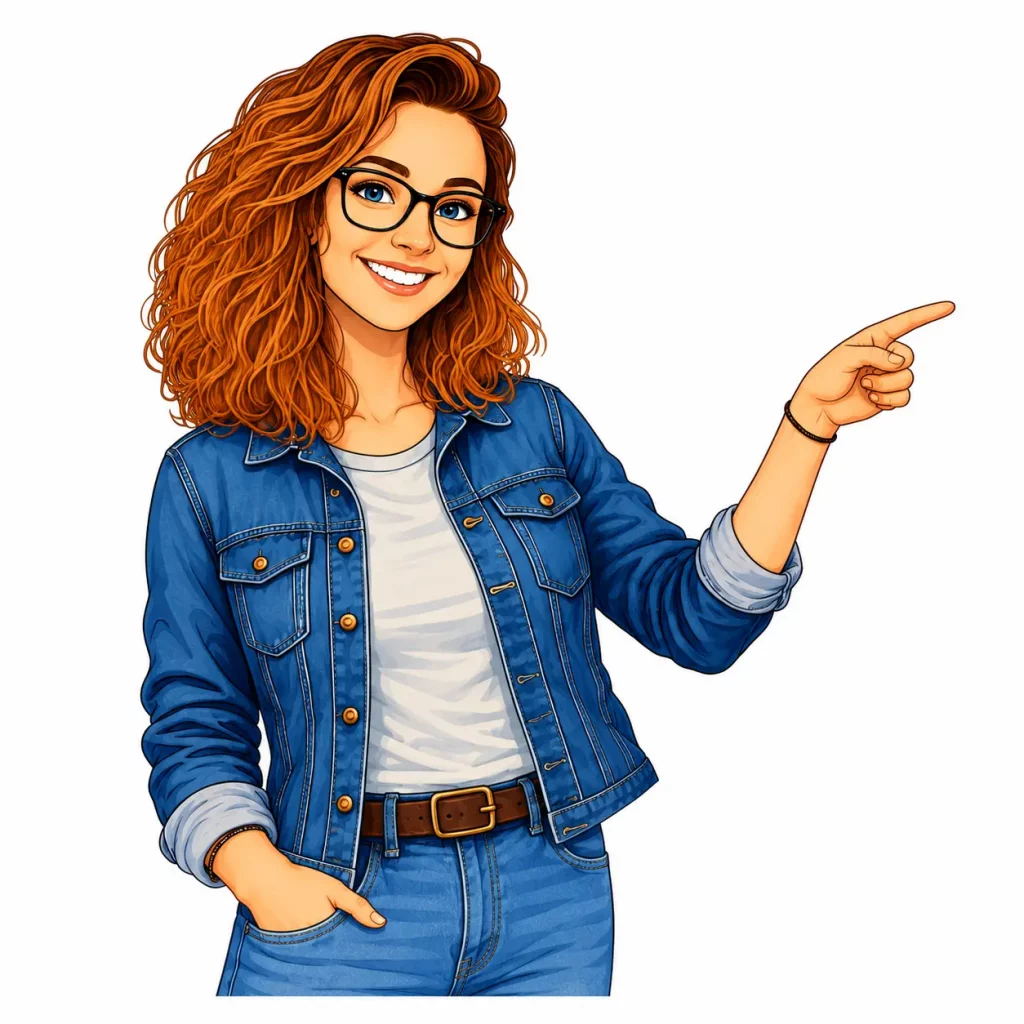 Illustration d’une femme souriante pointant du doigt vers la droite, symbole d’orientation, de découverte et de passage à l’action.